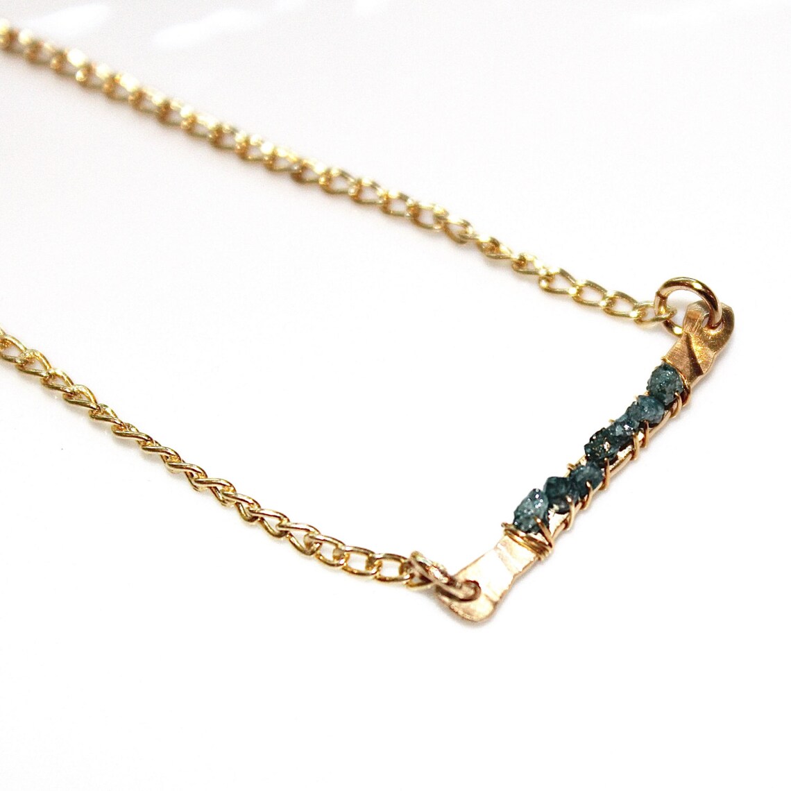 Raw Diamond Necklace Blue Necklace Real Diamond Jewelry Bar Etsy