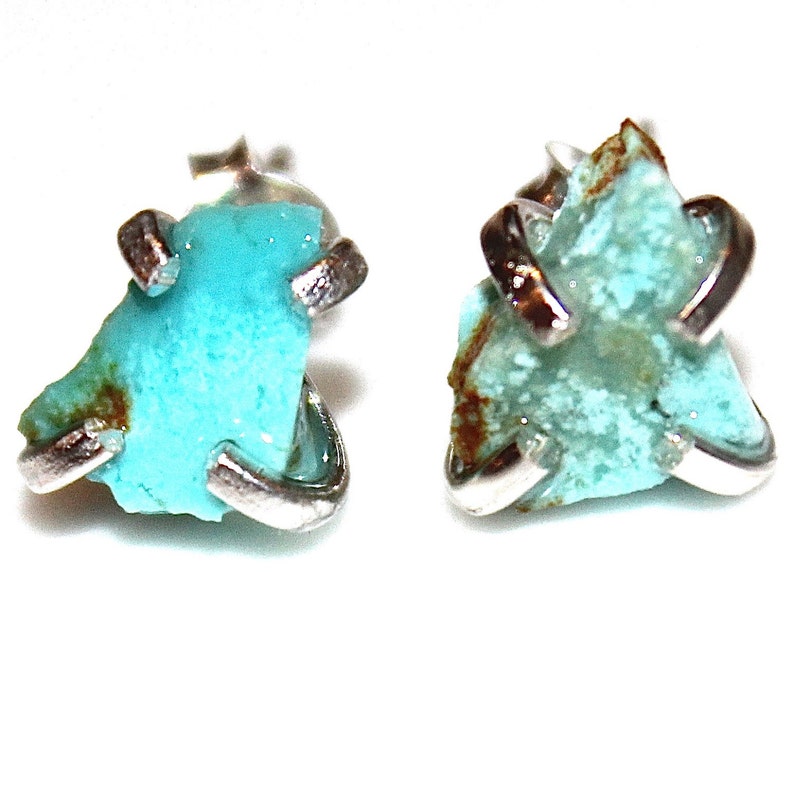 Raw Turquoise Stud Earring Silver Earring Arizona Turquoise Etsy