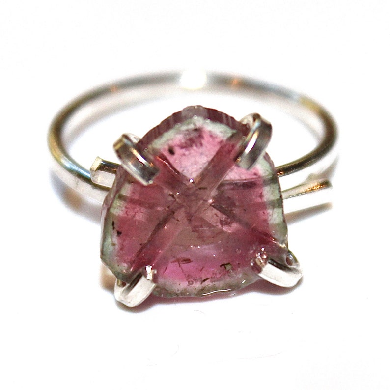 Large Watermelon Slice Tourmaline Ring Tourmaline Ring Raw Ring Adjustable Ring Watermelon Tourmaline Slice Tourmaline Jewelry Delicate Ring image 4