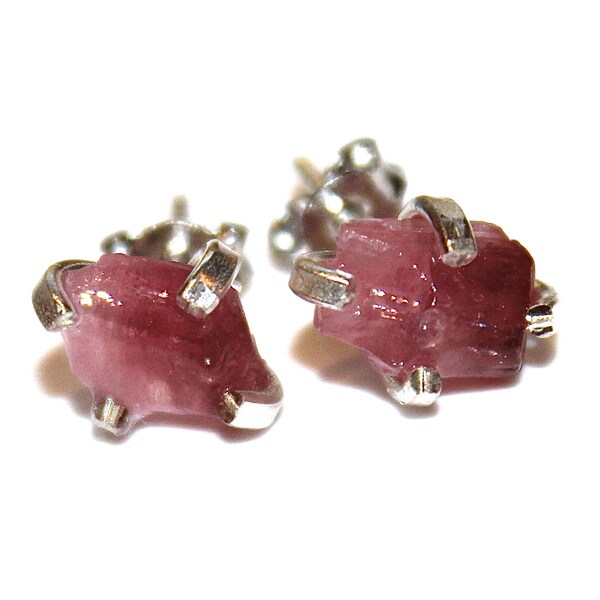 Pink Tourmaline Earring Watermelon Tourmaline Stud Earring Raw Tourmaline Jewelry Silver Tourmaline Shard Earring Ombre Earring Pink Earring