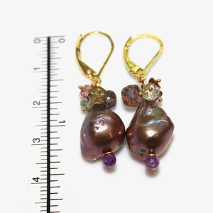 Purple Flameball Pearl Earrings Amethyst Earrings Baroque Pearl Spinel Earrings Big Pearl Earrings Cluster Earring Natural Pearl Pondslime image 5