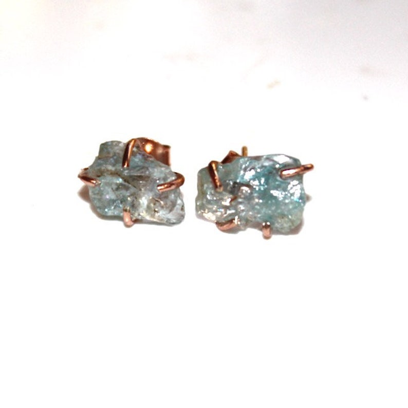 Ice Blue Earring Raw Aquamarine Stud Earring Organic Earring Aquamarine Jewelry Free Form Earring Aquamarine March Birthstone Raw Gemstones image 8