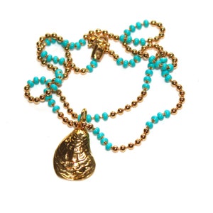Oyster Charm Necklace Oyster Necklace Turquoise Necklace Beachy Necklace Stacking Necklace Charm Jewelry Beach Necklace Fun Trendy