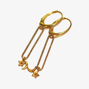 Tiny Diamond Star and Moon Paperclip Earring Star Earrings Diamond Earring Celestial Minimalist Jewelry Chain Earring FizzCandy