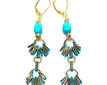 Long Tassel Earrings Turquoise Earrings Tassel Jewelry Boho Earrings Gold Earrings Bohemian Earring Long Earring Blue Earring FizzCandy