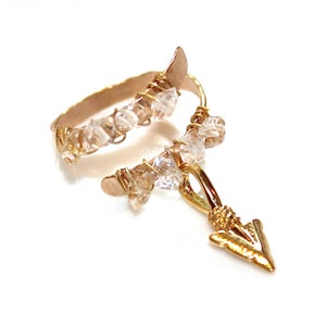 Charm Ring Chevron Arrow Ring Modern Ring Herkimer Diamond Ring Beach Ring Gold Ring Adjustable Ring Chevron Ring Arrow Jewelry