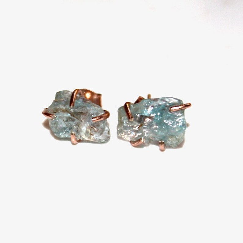 Ice Blue Earring Raw Aquamarine Stud Earring Organic Earring Aquamarine Jewelry Free Form Earring Aquamarine March Birthstone Raw Gemstones image 4