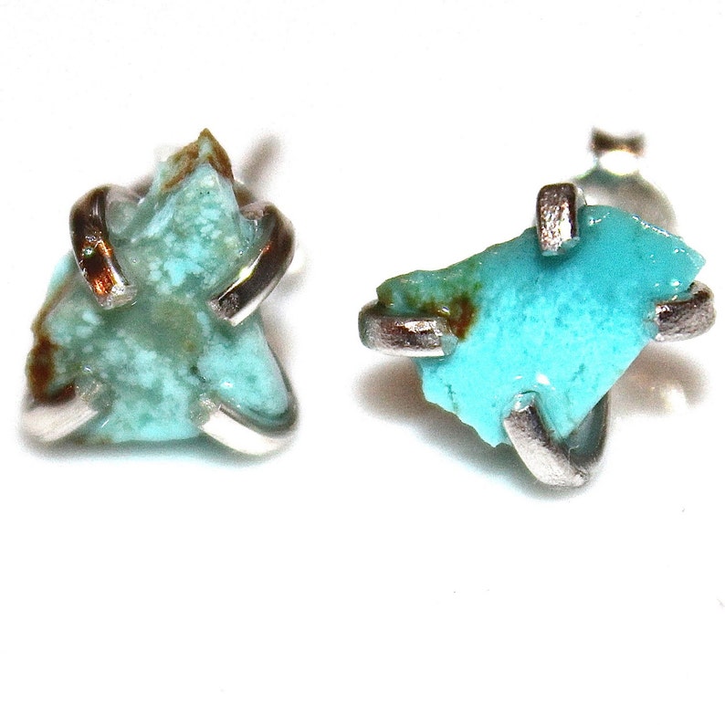 Raw Turquoise Stud Earring Silver Earring Arizona Turquoise Etsy
