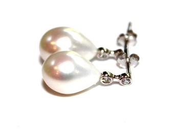 Small Teardrop Pearl Earring Pearl Wedding Earring Stick Earring Silver Pearl Bridesmaid Cream Pearl Earring Small Pearl Earring