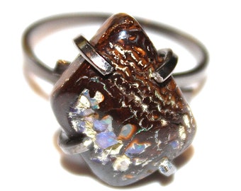 Boulder Opal Ring Rustic Opal Ring Australian Opal Ring Opal Jewelry Chunky Ring Raw Opal Ring Artisan Jewelry Natural Opal Boulder Ring