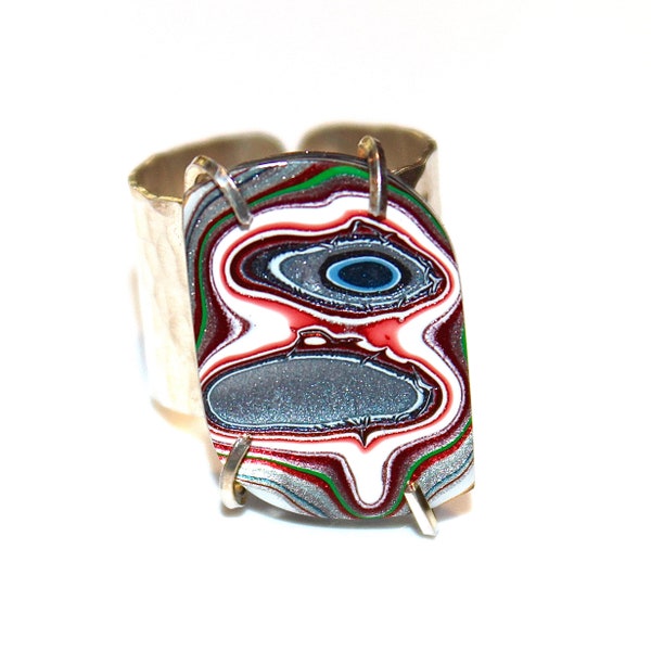 Big Fordite Ring Rainbow Ring Fordite Jewelry Chunky Ring Silver Fordite Ring Geometric Ring Upcycled Ring Detroit Paint