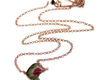 Delicate Watermelon Tourmaline Necklace Pink Gold