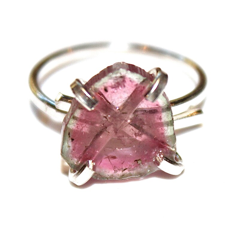 Large Watermelon Slice Tourmaline Ring Tourmaline Ring Raw Ring Adjustable Ring Watermelon Tourmaline Slice Tourmaline Jewelry Delicate Ring image 6