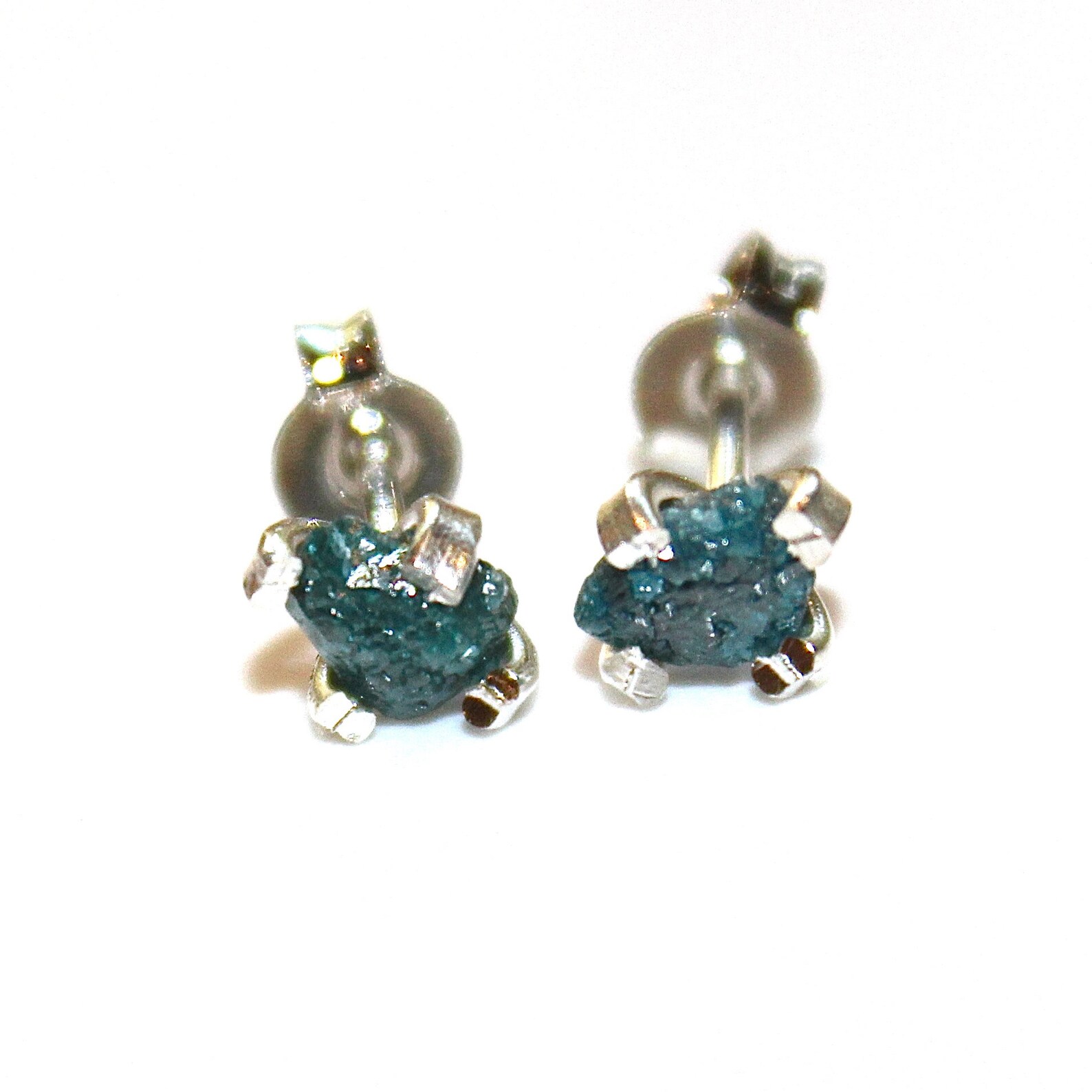 Blue Diamonds Raw Diamond Earrings Rough Diamond Studs Real Etsy