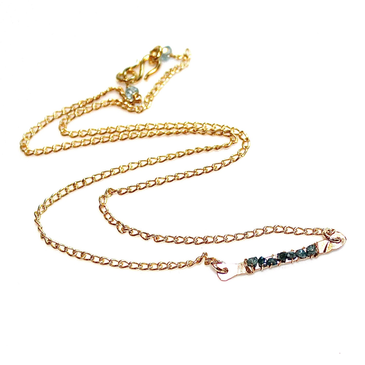 Raw Diamond Necklace Blue Necklace Real Diamond Jewelry Bar Etsy