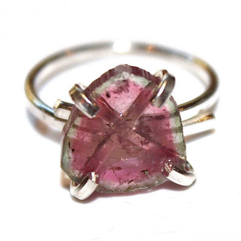 Large Watermelon Slice Tourmaline Ring Tourmaline Ring Raw Ring Adjustable Ring Watermelon Tourmaline Slice Tourmaline Jewelry Delicate Ring image 2