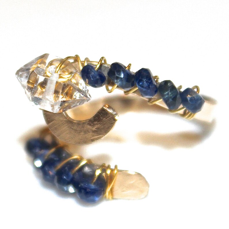 Dendrite & Herkimer Diamond Double Stone Adjustable Ring main image 0