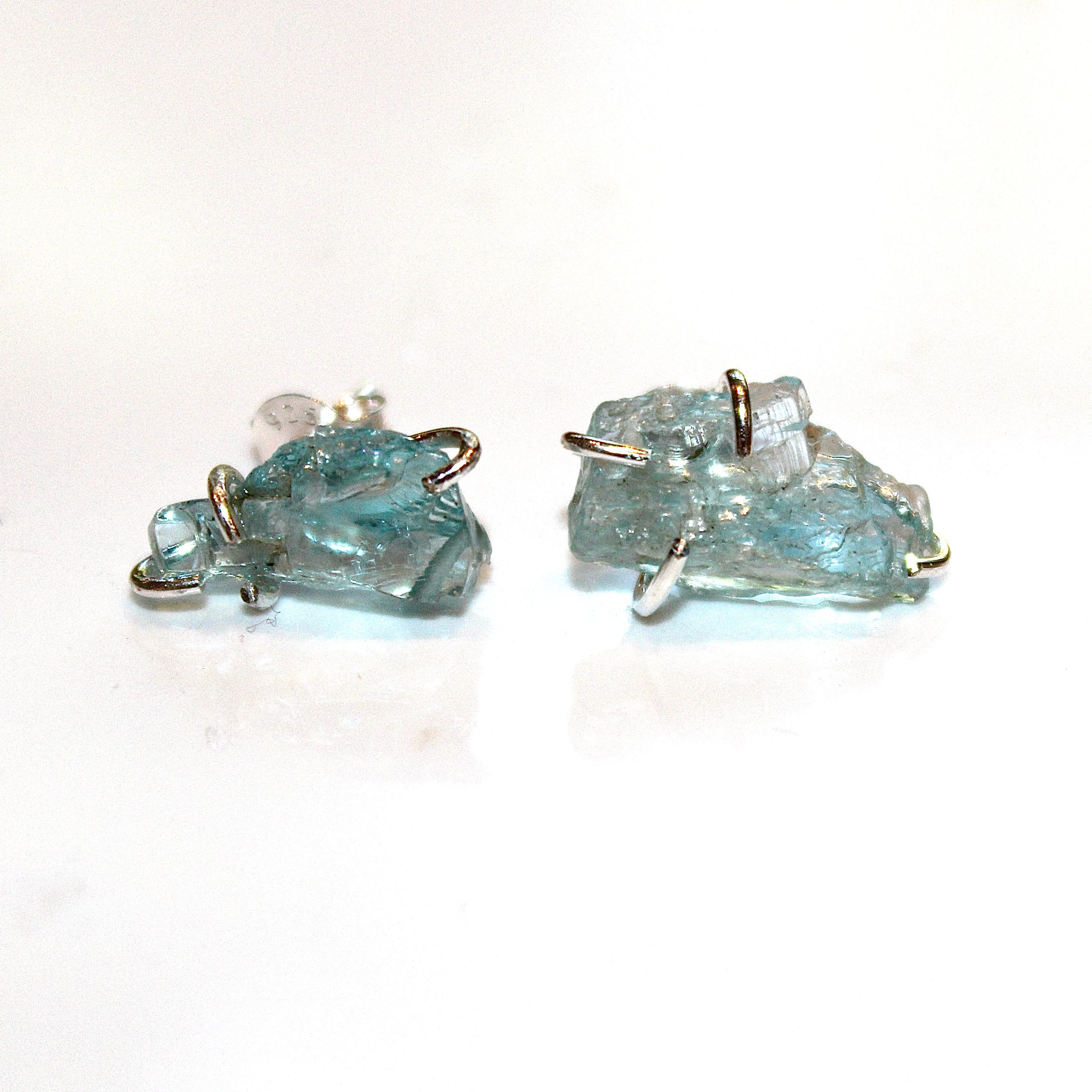 Ice Blue Earring Raw Aquamarine Stud Earring Organic Earring | Etsy