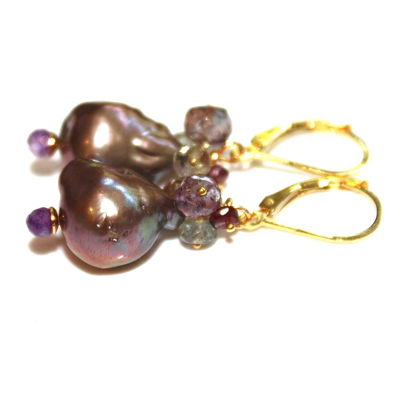 Purple Flameball Pearl Earrings Amethyst Earrings Baroque Pearl Spinel Earrings Big Pearl Earrings Cluster Earring Natural Pearl Pondslime image 1