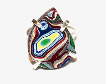 Fordite Ring Rainbow Ring Fordite Jewelry Rainbow Jewelry Chunky Ring Silver Fordite Ring Geometric Ring Upcycled Ring Detroit Paint