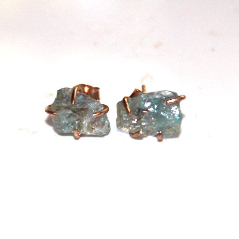 Ice Blue Earring Raw Aquamarine Stud Earring Organic Earring Aquamarine Jewelry Free Form Earring Aquamarine March Birthstone Raw Gemstones image 9