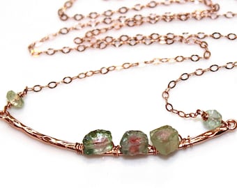 Wassermelone Turmalin Scheibe Halskette Rose Gold Halskette Bar Halskette Turmalin Halskette Turmalin Schmuck Zarte Halskette