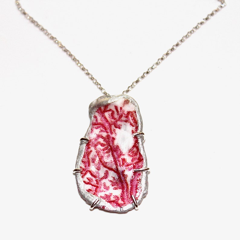 Oyster Shell Necklace, Decoupage Necklace, Flower Necklace, Gift for Her, Coral Necklace, Coastal, Oyster Necklace, Necklace for Mom, Bride image 6