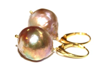 As Seen on Madam Secretary Baroque Pearl Earring Huge Pearl Jewelry Large Pearl Earring Baroque Pearl Yellow Gold Pearl Earrings