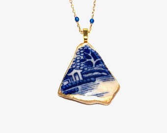 Pottery Necklace, China Necklace, Ceramic Necklace, Sea Pottery, Gift for Her, Gold Necklace, Bridesmaid, Metallic Necklace, Valentines
