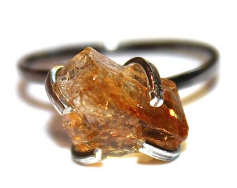 Raw Citrine Ring Rustic Citrine Ring Modern Ring Delicate Ring Hammer Cut Ring November Birthstone Silver Ring Adjustable Citrine Jewelry