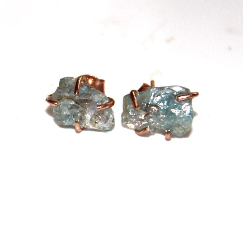 Ice Blue Earring Raw Aquamarine Stud Earring Organic Earring Aquamarine Jewelry Free Form Earring Aquamarine March Birthstone Raw Gemstones image 7