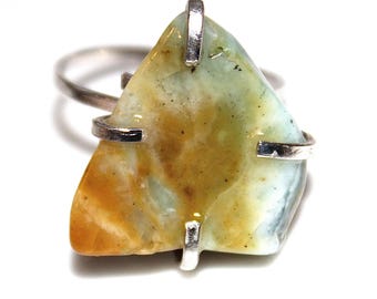 Natural Blue Peruvian Opal Ring Blue Opal Ring Sterling Silver Ring Adjustable Blue Ring Peruvian Opal Jewelry Raw Stone