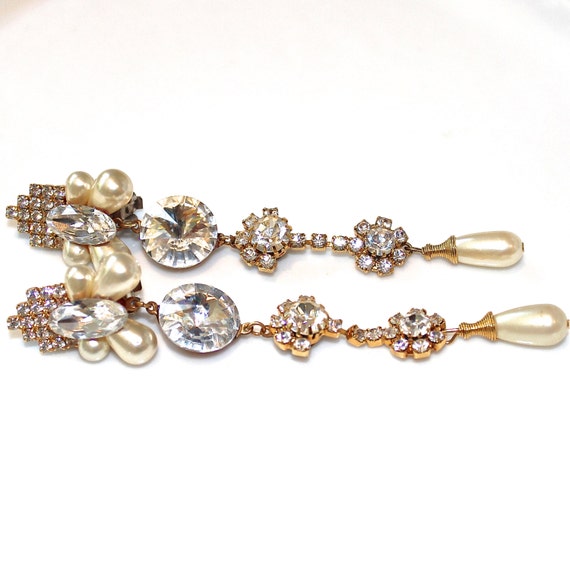 Vintage Wendy Gell Earrings Long Rhinestone Earrin