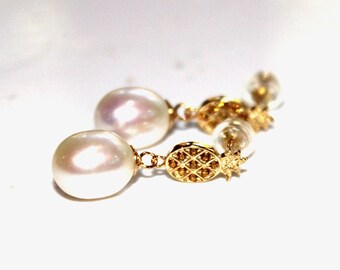 Pearl Drop Earring Classic Pearl Wedding Earring Pineapple Earring Pearl Bridesmaid White Pearl Preppy Earring Large Pearl Earring