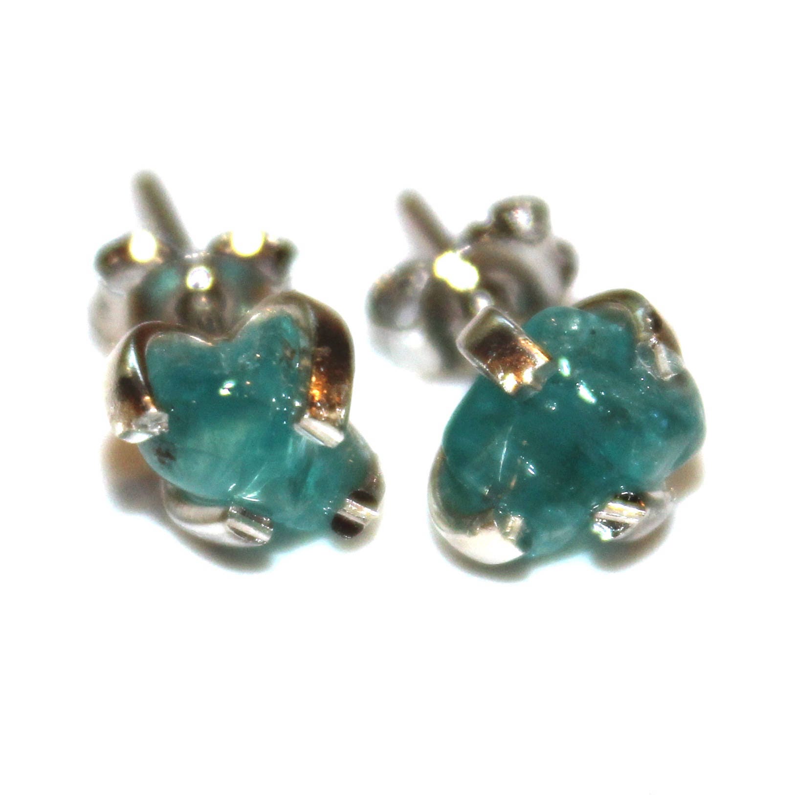 Raw Apatite Stud Earrings Organic Earrings Apatite Jewelry Etsy