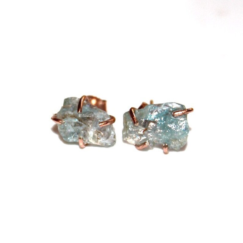 Ice Blue Earring Raw Aquamarine Stud Earring Organic Earring Aquamarine Jewelry Free Form Earring Aquamarine March Birthstone Raw Gemstones image 1