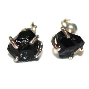 Small Raw Black Tourmaline Stud Earrings Organic Earring Black Tourmaline Silver Tourmaline Prong Set Earrings Raw Gems Crystal