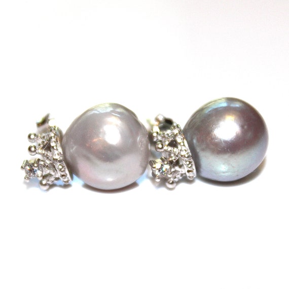 Dove Grey Pearl Earrings Large Pearl Earrings Natural Pearl