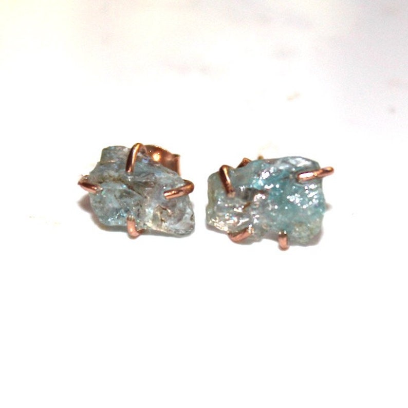 Ice Blue Earring Raw Aquamarine Stud Earring Organic Earring Aquamarine Jewelry Free Form Earring Aquamarine March Birthstone Raw Gemstones image 3
