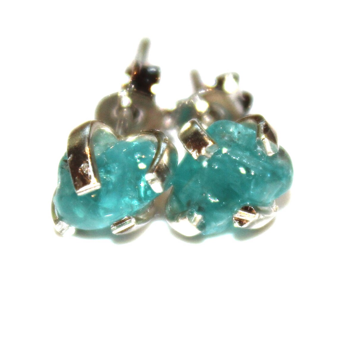 Raw Apatite Stud Earrings Organic Earrings Apatite Jewelry Etsy