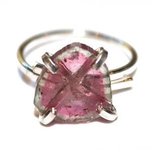 Large Watermelon Slice Tourmaline Ring Tourmaline Ring Raw Ring Adjustable Ring Watermelon Tourmaline Slice Tourmaline Jewelry Delicate Ring image 1