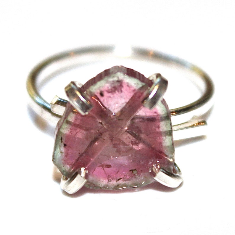 Large Watermelon Slice Tourmaline Ring Tourmaline Ring Raw Ring Adjustable Ring Watermelon Tourmaline Slice Tourmaline Jewelry Delicate Ring image 1