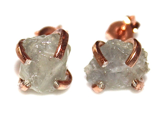 Raw Sapphire Stud Earring Seafoam Earring Green Sapphire Etsy