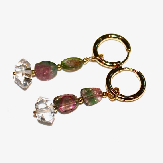 Rainbow Tourmaline and Gold Hoop Earrings Rainbow Tourmaline and Gold Hoop Earrings