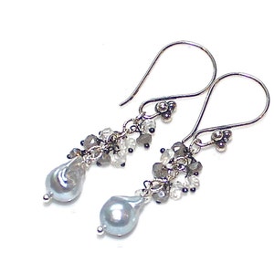 Grey Pearl Earrings Moonstone Earrings Moonstone Jewelry Cascade Earrings Akoya Pearl Earrings Silver Earrings