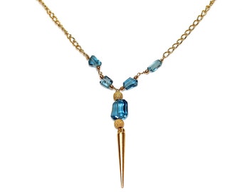 Gold Spike Necklace London Blue Topaz Necklace Modern Jewelry Topaz Jewelry Long Necklace Spike Jewelry Stylish Necklace Spring Trend