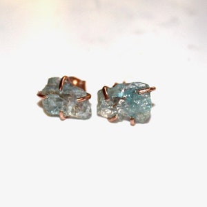 Ice Blue Earring Raw Aquamarine Stud Earring Organic Earring Aquamarine Jewelry Free Form Earring Aquamarine March Birthstone Raw Gemstones image 6