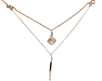 Double Strand Necklace in Sterling Silver and Gold Gift for Her