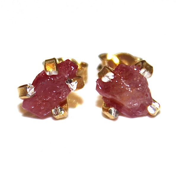 Raw Ruby Stud Earrings Organic Earrings Ruby Jewelry Free Form Earrings July Birthstone Ruby Prong Set Earrings Raw Gemstones