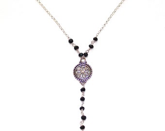 Sterling Silver Version As Seen On TV Black Spinel Necklace Medallion Necklace Spinel Jewelry Medallion Jewelry Y Necklace